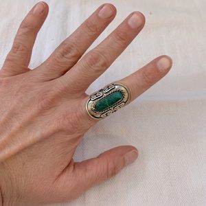 Boho adjustable ring with blue/green stone
